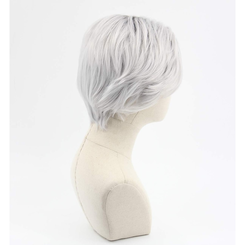 Men's Short Curly Hair Silver Grey Boots Black Cosplay Wig Halloween Costume Wig4