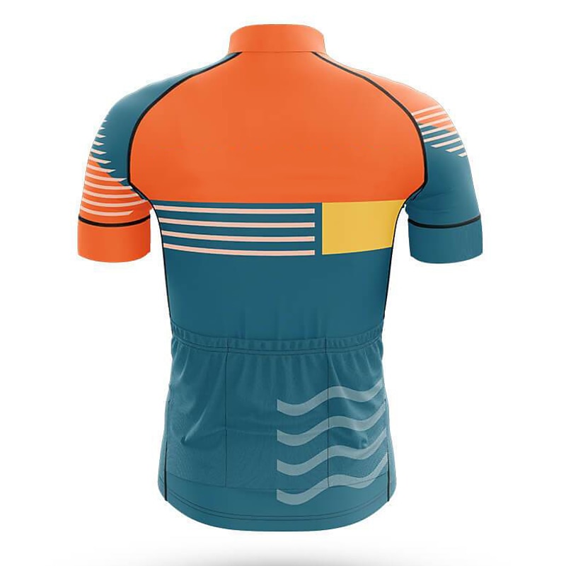 Men's Cycling Jersey with Bib Shorts Short Sleeve Mountain Bike MTB Road Bike Cycling Orange Bike Clothing Suit 3D Pad Breathable Quick Dry Back Pocket Polyester Spandex Sports Lines / Waves Funny4