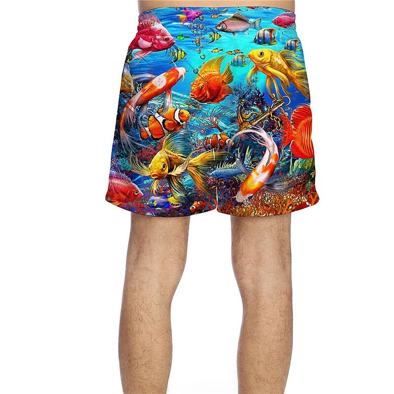 Men's Ocean Print Fish Swim Trunks Swim Shorts Board Shorts Hawaiian Holiday Drawstring with Mesh lining Elastic Waist Designer Clothing Apparel3