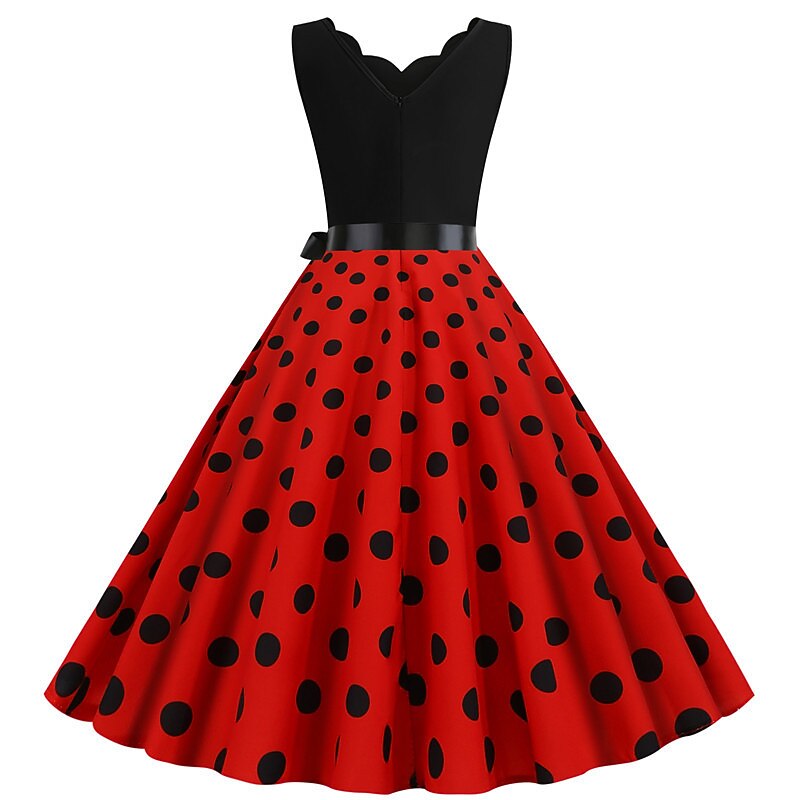 Polka Dots 1950s Grease Outfits Cocktail Dress Knee Length Dress Christmas Dress Rockabilly Polka Dot V Neck Fancy Dress Women's Christmas Halloween Carnival Homecoming Prom Adults' Dress4