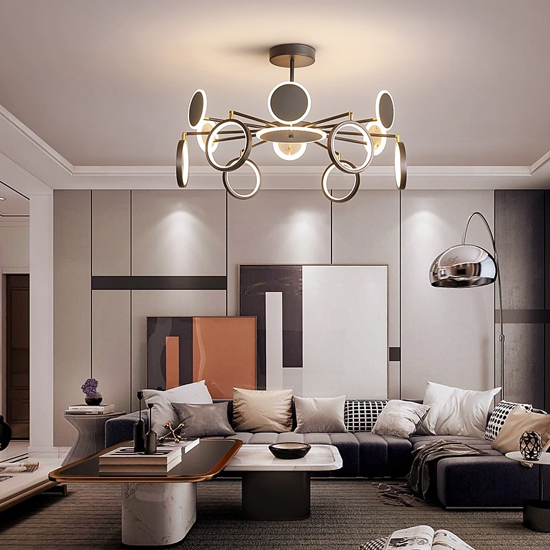 6/8/12 Heads LED Pendant Light Chandelier Modern Black Gold Circle Adjustable Design Metal Artistic Style Hollow Out Painted Finishes Contemporary Nordic Style 110-120V 220-240V4