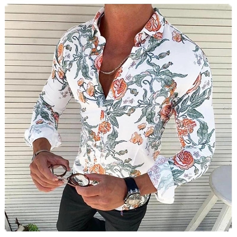 Men's Floral Shirt Summer Hawaiian Shirt Button Up Shirt Fashion Streetwear Designer Outdoor Daily Holiday Collar Black White Yellow Red Dark Blue4