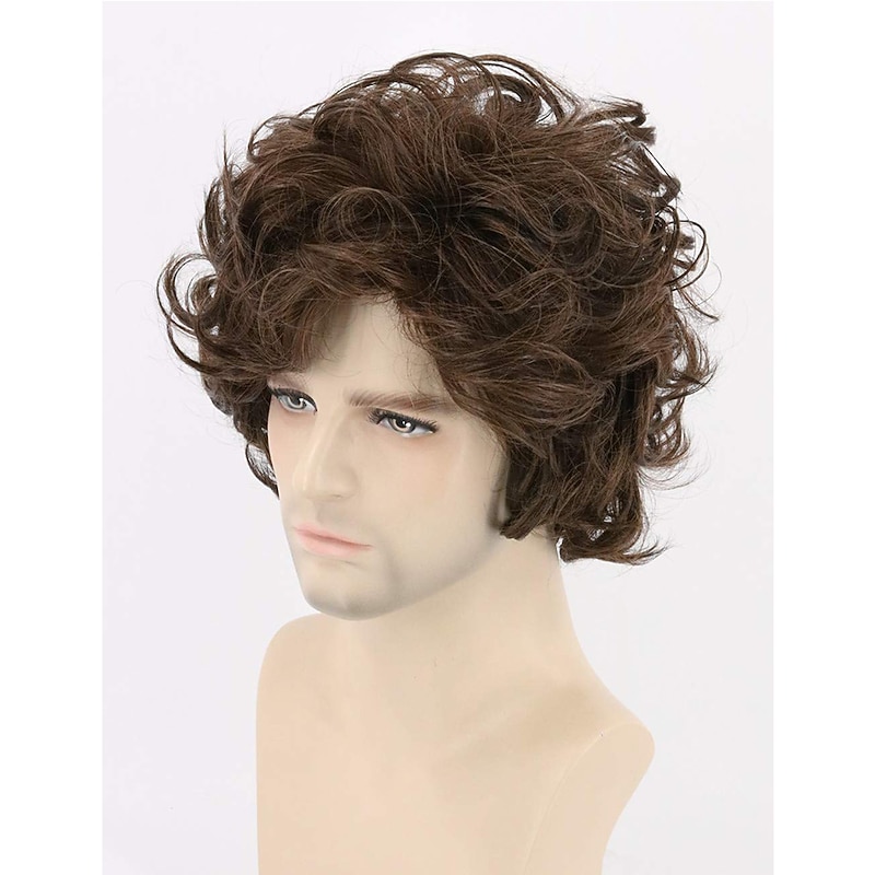 Synthetic Wig Curly Side Part Wig Short Light Brown Dark Brown Black Synthetic Hair Men's Cosplay Party Fashion Black Dark Brown2