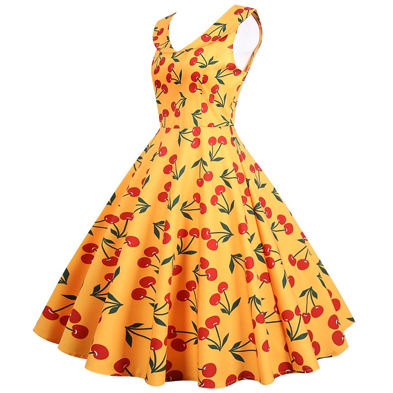 Retro Vintage 1950s Rockabilly Midi Dress Swing Dress Flare Dress Floral Cherry Daisy A-Line Turndown Fancy Dress Women's Carnival Vacation Daily Wear Retro Theme Party Adults' Dress Spring & Summer3