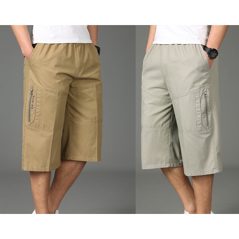 Men's Cargo Shorts Hiking Shorts Summer Outdoor Loose Fit Ripstop Skin Friendly Quick Dry Zipper Pocket Capri Pants Bottoms Below Knee Black Army Green Cotton Work Hunting Fishing XL XXL XXXL 4XL 5XL