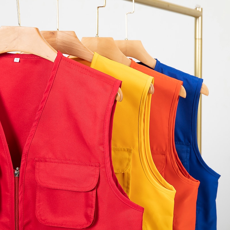 Men's Women's Fishing Vest Hiking Vest Sleeveless Jacket Coat Top Outdoor Multi-Pockets Breathable Quick Dry Lightweight Winter Summer Polyester Yellow Orange Red Camping / Hiking Fishing2