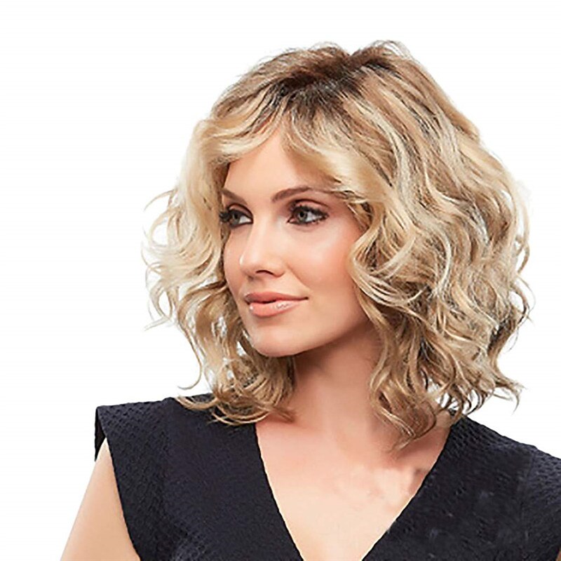 JF2089 Women's Fashion Synthetic Gold Short Curly Anti-Warping Hair Wig Water Wave Hair Wigs2