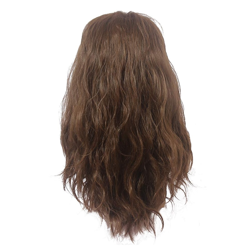 70s 80s Costume Wig Rock Wig Synthetic Wig Curly Neat Bang Wig Medium Length Brown Synthetic Hair Men's Cosplay Party Fashion Brown (Only Wig Without Glasses)2
