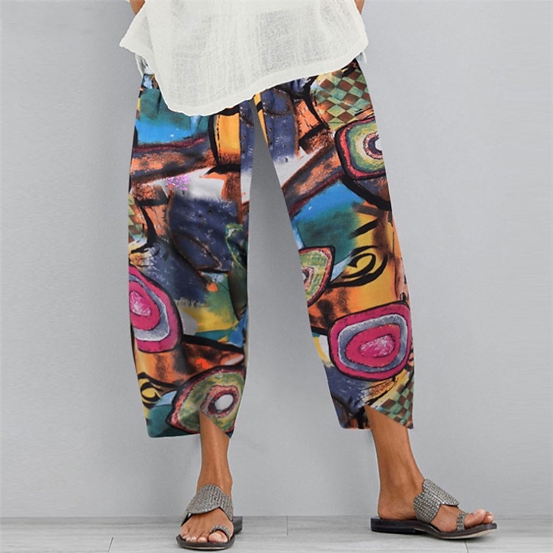 Women's Normal Pants Chinos Slacks Basic Casual / Sporty Ankle-Length Mid Waist Graphic Prints Graffiti Pocket Baggy Print Comfort Inelastic Daily Weekend Pink Red Blue Light Blue Summer3