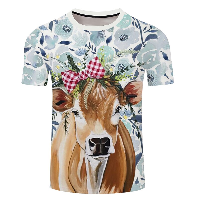 Men's Unisex Cow Graphic Prints T Shirt Tee Short Sleeve T shirt 3D Print Crew Neck Shirt Designer Basic Big and Tall Casual Daily Holiday Yellow Light Green Blue Clothing Apparel Plus Size S M L XL3