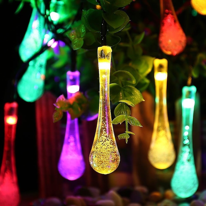 Outdoor Solar String Light Outdoor Waterproof Solar Waterdrop Fairy String Lights 7M 50LEDs Decorative Lamp Christmas Wedding Outdoor Garden Patio Lawn Decoration LED Solar Garden Light2