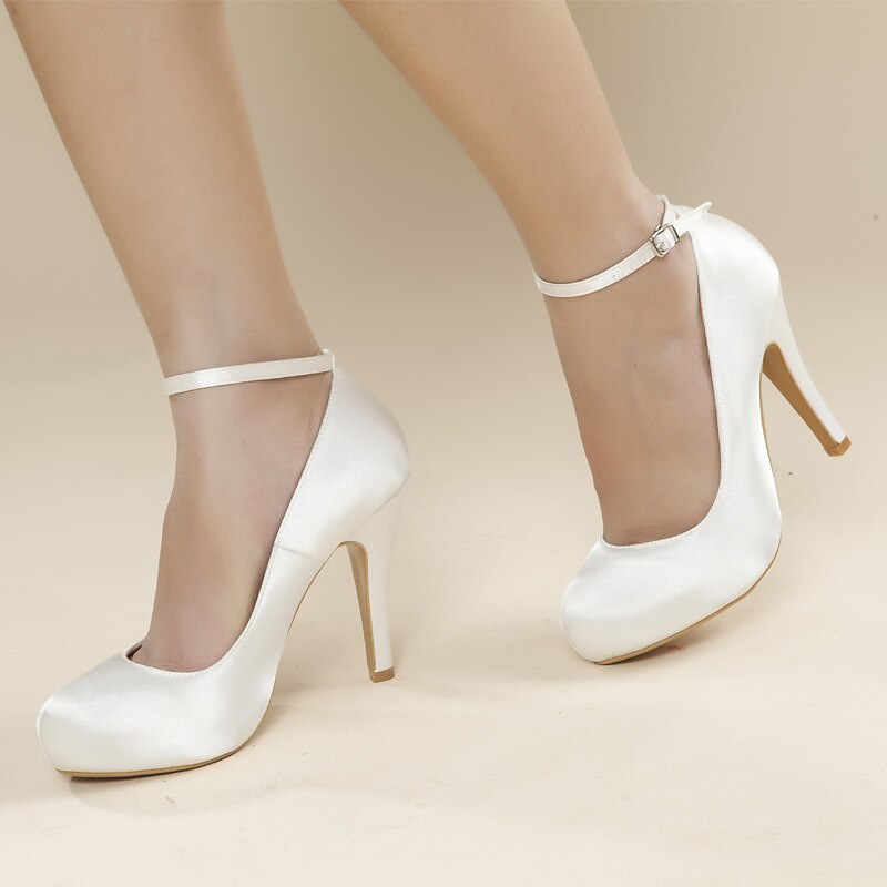 Elegant White Satin Ankle Strap High Heels – Classic Bridal Pumps for Weddings, Formal Events & Evening Parties2