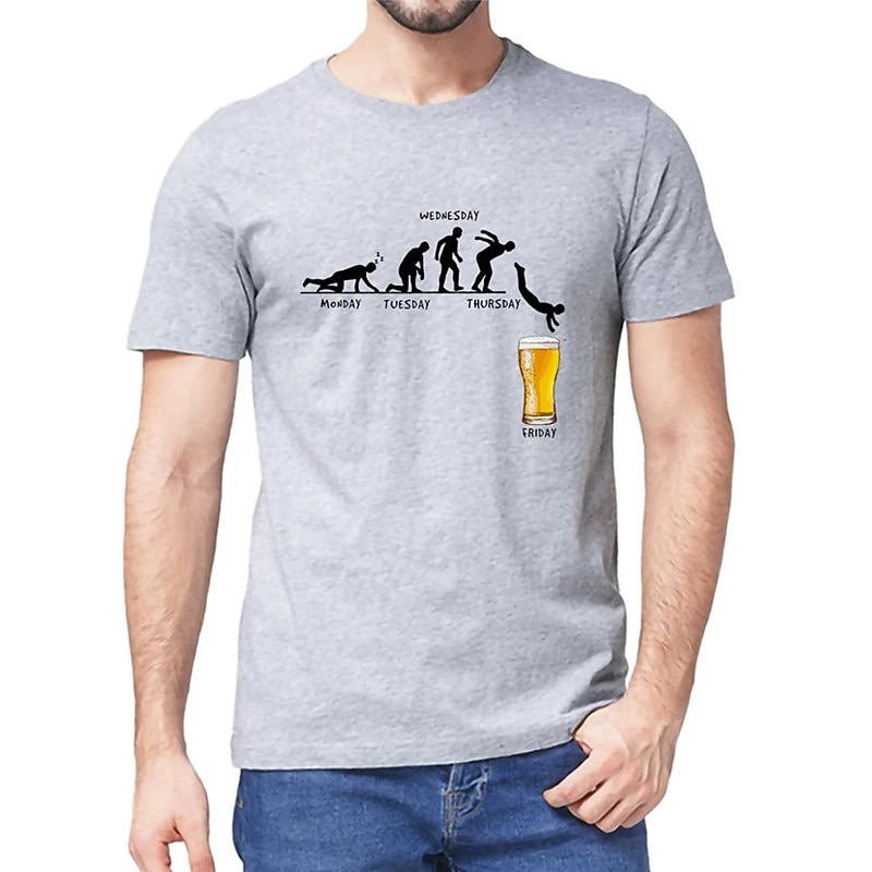 Men's Olive Green Funny Work Week to Friday Beer Evolution Graphic T-Shirt Short Sleeve3