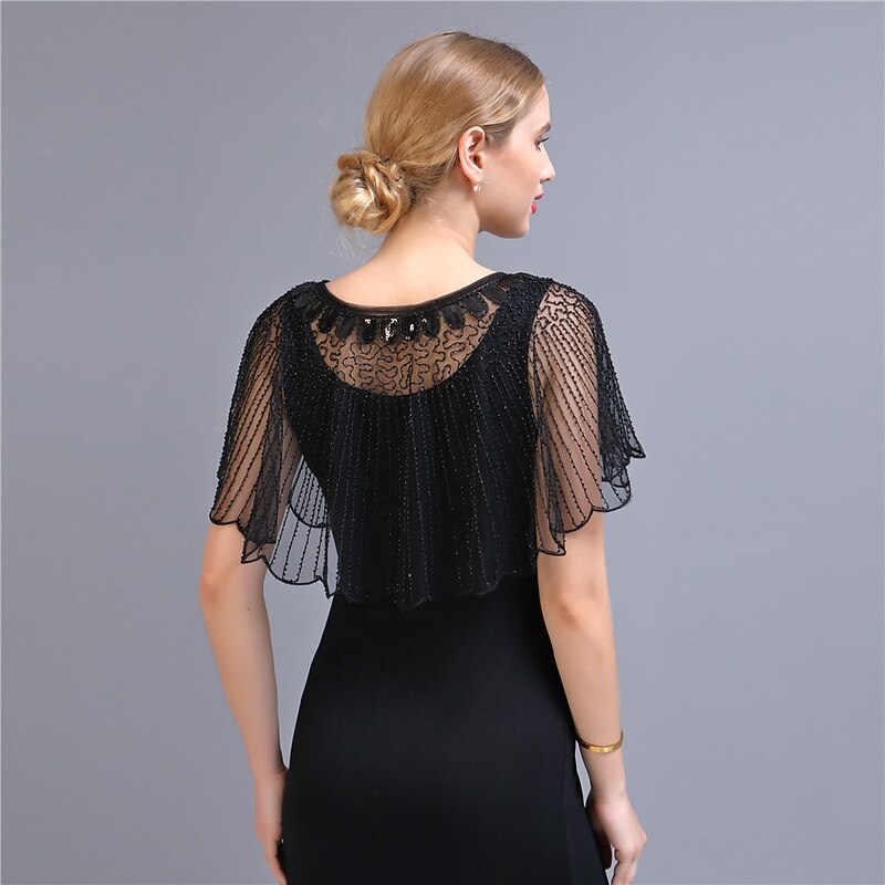 Vintage 1920s The Great Gatsby Party Costume Masquerade Shawls The Great Gatsby Wedding Guest Sequins Beads Sequin Fancy Dress Women's Wedding Party Wedding Guest Adults' Shawl Spring & Summer2