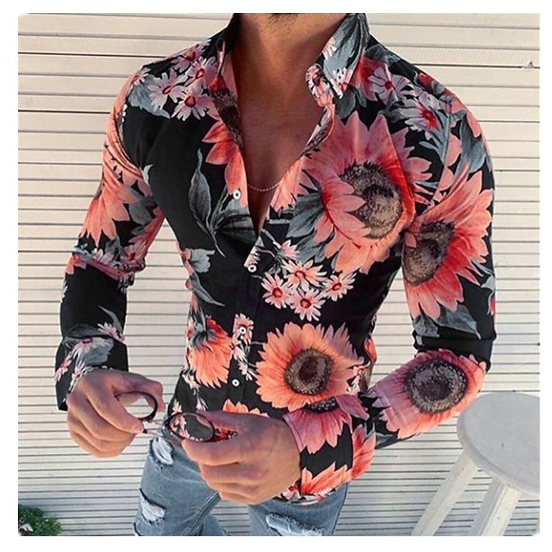 Men's Floral Shirt Summer Hawaiian Shirt Button Up Shirt Fashion Streetwear Designer Outdoor Daily Holiday Collar Black White Yellow Red Dark Blue3