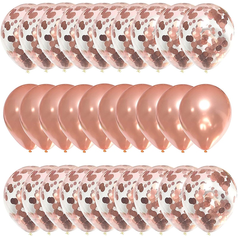 Rose Gold Confetti Latex Balloons, 12 Inch Birthday Balloons with Rose Golden Paper Confetti for Wedding Engagement Party, Graduation Party, Birthday Party Decorations (30 Pcs)2