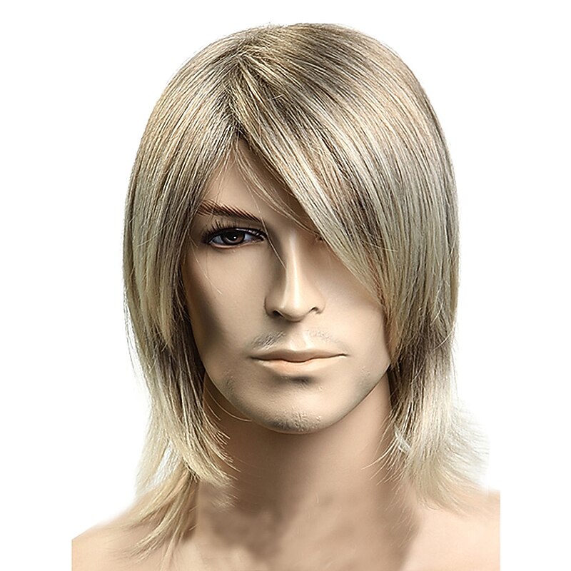 Blonde Wigs for Men Fashion Mens Boys Style Straight Blonde Hair Cosplay Party Daily Wear Hair Full Wig2