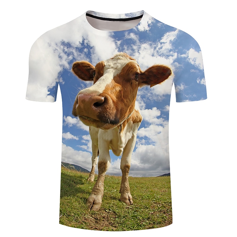 Men's Unisex Cow Graphic Prints T Shirt Tee Short Sleeve T shirt 3D Print Crew Neck Shirt Designer Basic Big and Tall Casual Daily Holiday Yellow Light Green Blue Clothing Apparel Plus Size S M L XL