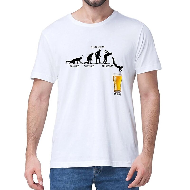 Men's Olive Green Funny Work Week to Friday Beer Evolution Graphic T-Shirt Short Sleeve2