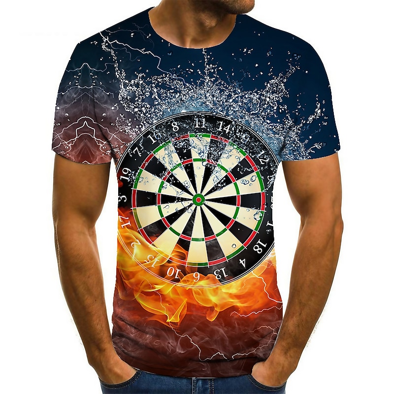 Men's Unisex Graphic Prints Darts T Shirt Tee Short Sleeve T shirt 3D Print Round Neck Shirt Fashion Designer Basic Casual Daily Holiday Blue Spring & Summer Clothing Apparel Plus Size S M L XL XXL