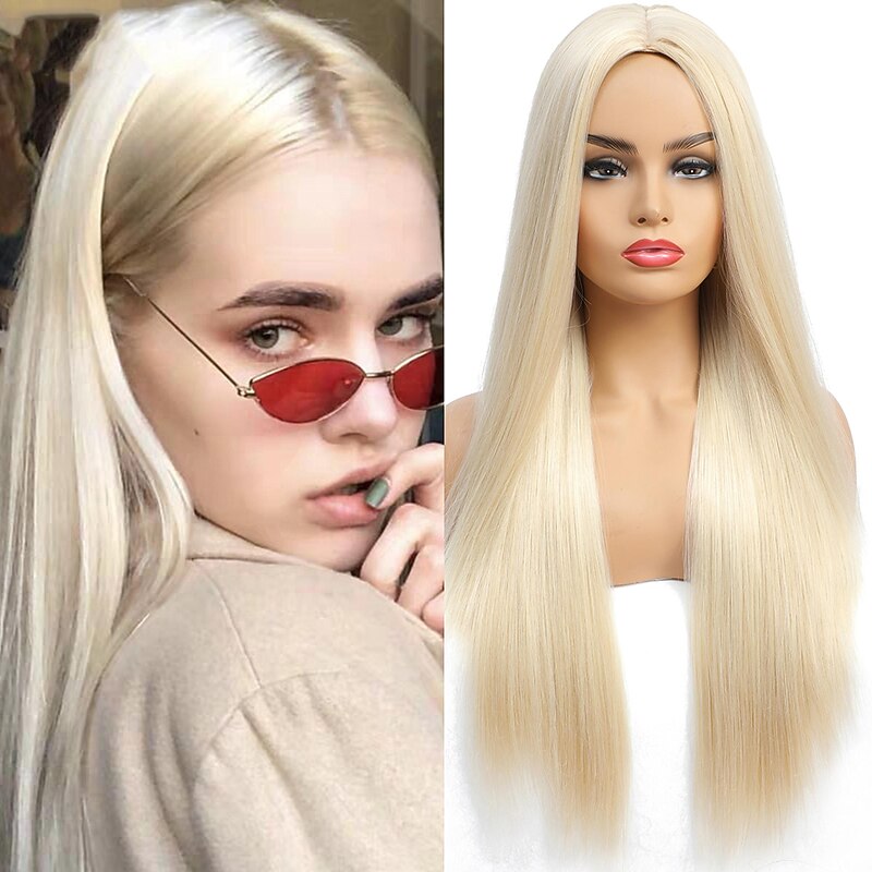 Blonde Wigs for Women Synthetic Wig Natural Straight Middle Part Wig Light Golden Synthetic Hair Women's Cosplay Party Christmas Party Wigs3