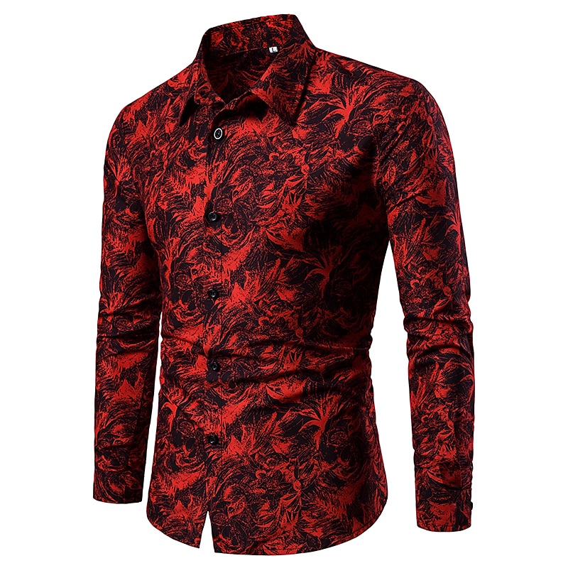 Men's Floral Shirt Button Up Shirt Long Sleeve Fashion Designer Lightweight Wedding Vacation Party Button Down Collar Print White Red Blue2