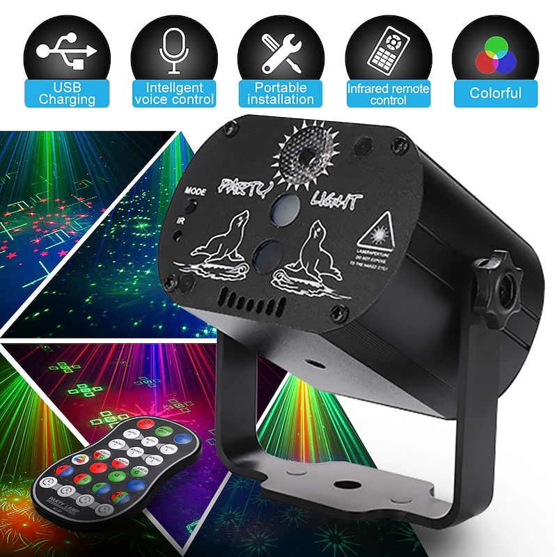 DJ Disco Stage Party Lights Laser Strobe Lights LED Sound Activated 60 Patterns RGB Flash Projector with Remote Control for Christmas Halloween Pub KTV Bar Dance Gift Birthday Christmas Gift2