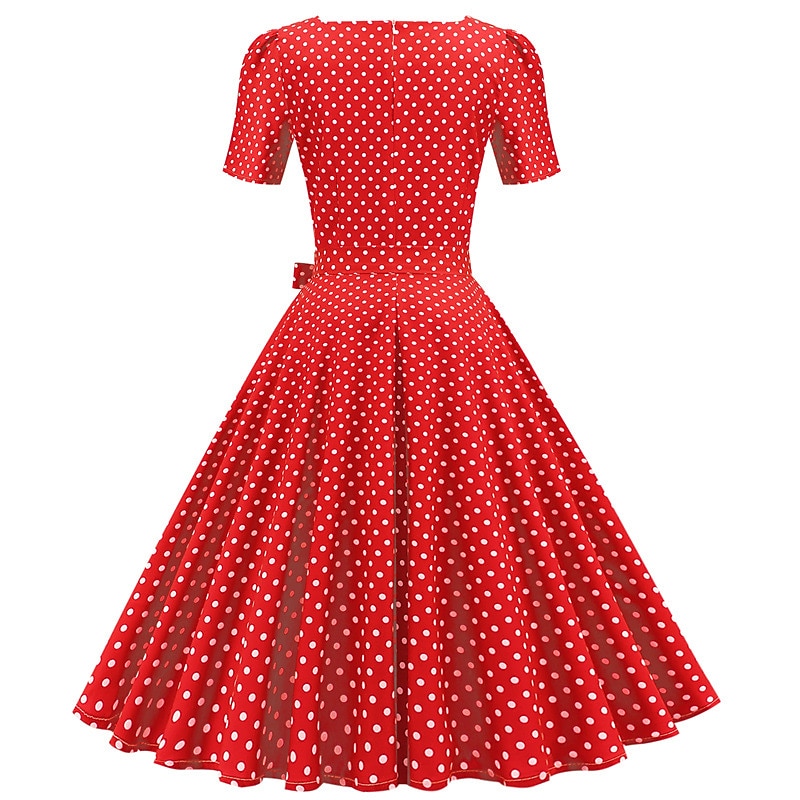 Retro Vintage 1950s Grease Outfits Rockabilly Petticoat Hoop Skirt A-Line Dress Tutu Polka Dot Fancy Dress Women's Party / Evening Masquerade Adults' Dress Gloves Earrings Spring & Summer2