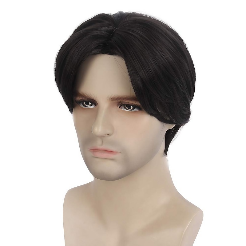 Medieval Wig Mens Wigs Short Straight Hair Synthetic Hair In The Middle Suitable for Mens Daily Role Playing Parties and Hats Black