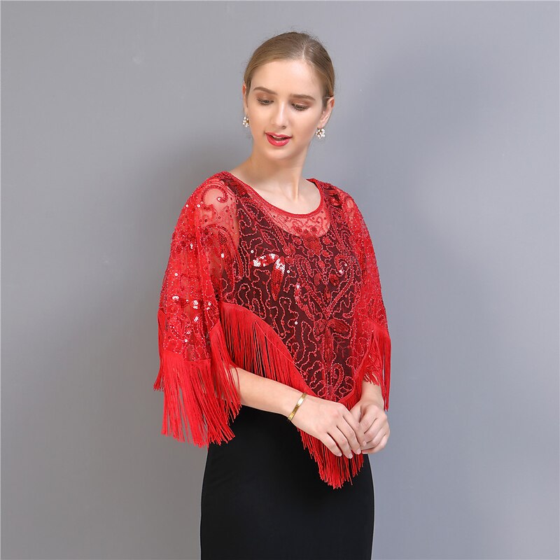 Vintage 1920s The Great Gatsby Party Costume Masquerade Shawls The Great Gatsby Wedding Guest Sequins Tassel Fringe Sequin Tassel Fancy Dress Women's Wedding Party Wedding Guest Adults' Shawl2