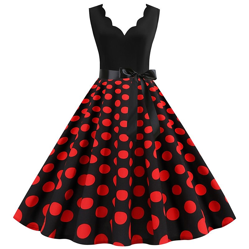 Polka Dots 1950s Grease Outfits Cocktail Dress Knee Length Dress Rockabilly Flare Dress Polka Dot V Neck Fancy Dress Women's Christmas Halloween Carnival Homecoming Prom Adults' Dress Homecoming4