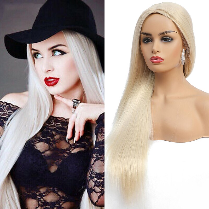 Blonde Wigs for Women Synthetic Wig Natural Straight Middle Part Wig Light Golden Synthetic Hair Women's Cosplay Party Christmas Party Wigs4