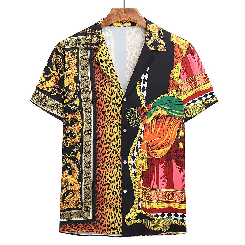 Men's Leopard Geometric Shirt Summer Hawaiian Shirt Aloha Shirt Shirt Classic Collar Tropical Designer Beach Holiday Beach Purple Orange Gold M L XL