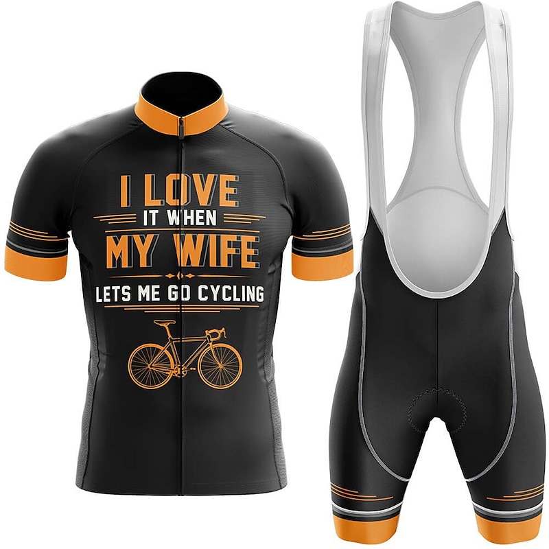 Men's Cycling Jersey with Bib Shorts Graphic Letter & Number Funny Short Sleeve Bike Clothing Suit with 3 Rear Pockets Mountain Bike MTB Road Bike Cycling 3D Pad Quick Dry Soft Back Pocket Sports4