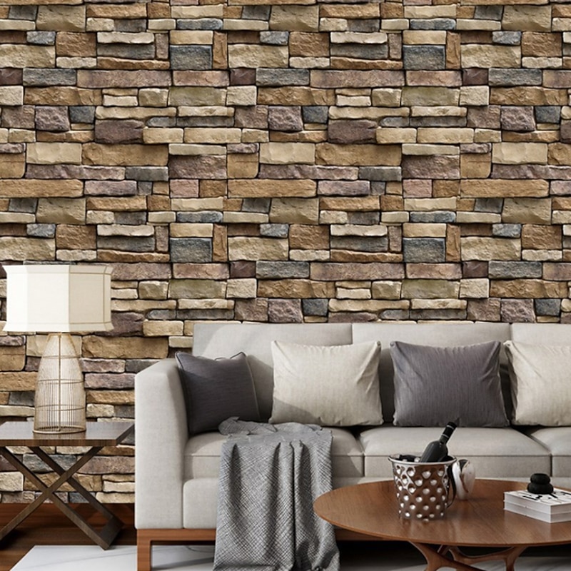 Cool Wallpapers Wall Mural 3D Brick Wallpaper for Walls Wall Covering Sticker Film Peel and Stick Removable Brown Vinyl PVC Home Décor 1000x45cm/393.7''x 17.72''