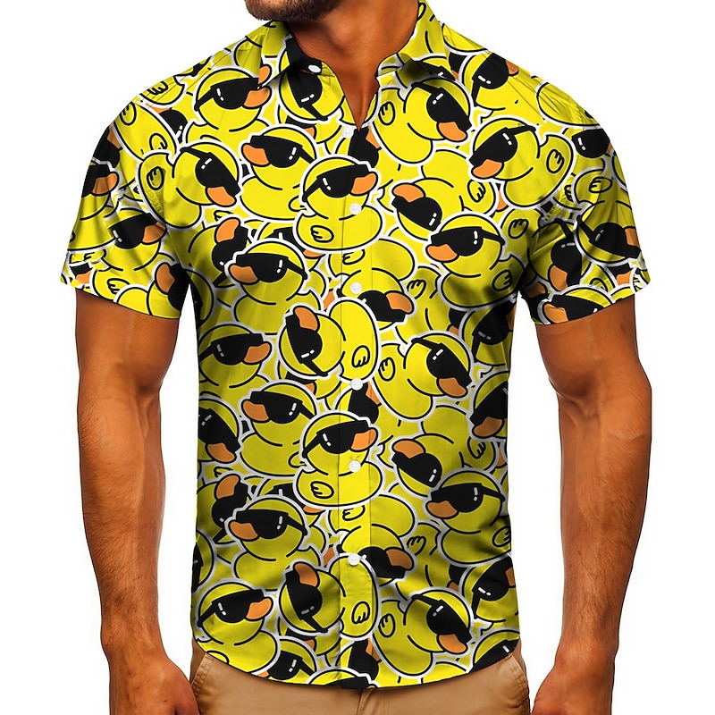 Men's Duck Shirt Button Up Shirt Short Sleeve Fashion Designer Classic Street Daily Holiday Spring & Summer Turndown Button-Down Yellow