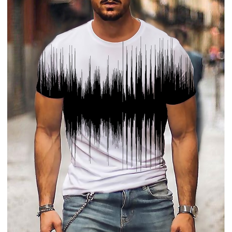 Men's Graphic 3D Shirt T Shirt Short Sleeve T shirt 3D Print Round Neck Shirt Streetwear Daily Going out Black-White Black White Clothing Apparel Plus Size Normal S M L XL XXL 3XL 4XL - Main Image