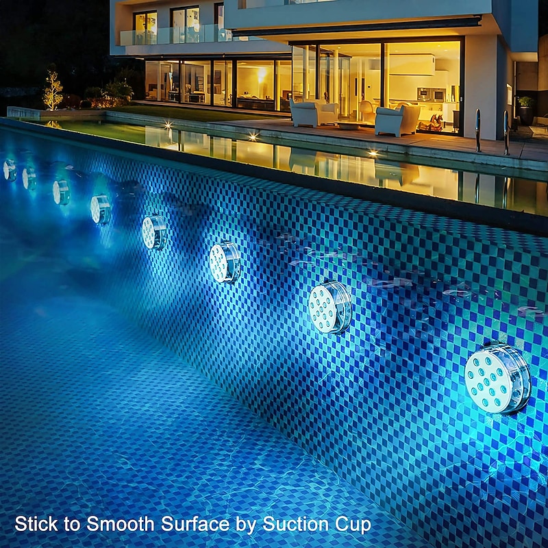 Underwater Submersible LED Pool Pond Lights 1/2/4 Packs with Remote RF Waterproof with Magnets Suction Cups Color Changing Fountain Lights Battery Operated4