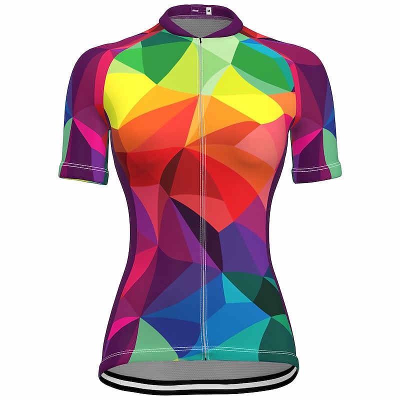 Women's Cycling Jersey Geometric Rainbow Geometry Short Sleeve Bike Jersey Top with 3 Rear Pockets Mountain Bike MTB Road Bike Cycling Fast Dry Quick Dry Reflective Strips Back Pocket Sports Violet3