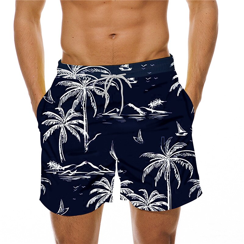 Men's Coconut Tree Print Graphic Prints Swim Trunks Swim Shorts Board Shorts Mid Waist Hawaiian Designer Casual / Sporty Holiday Beach Swimming Pool Drawstring with Mesh lining Elastic Waist Designer2