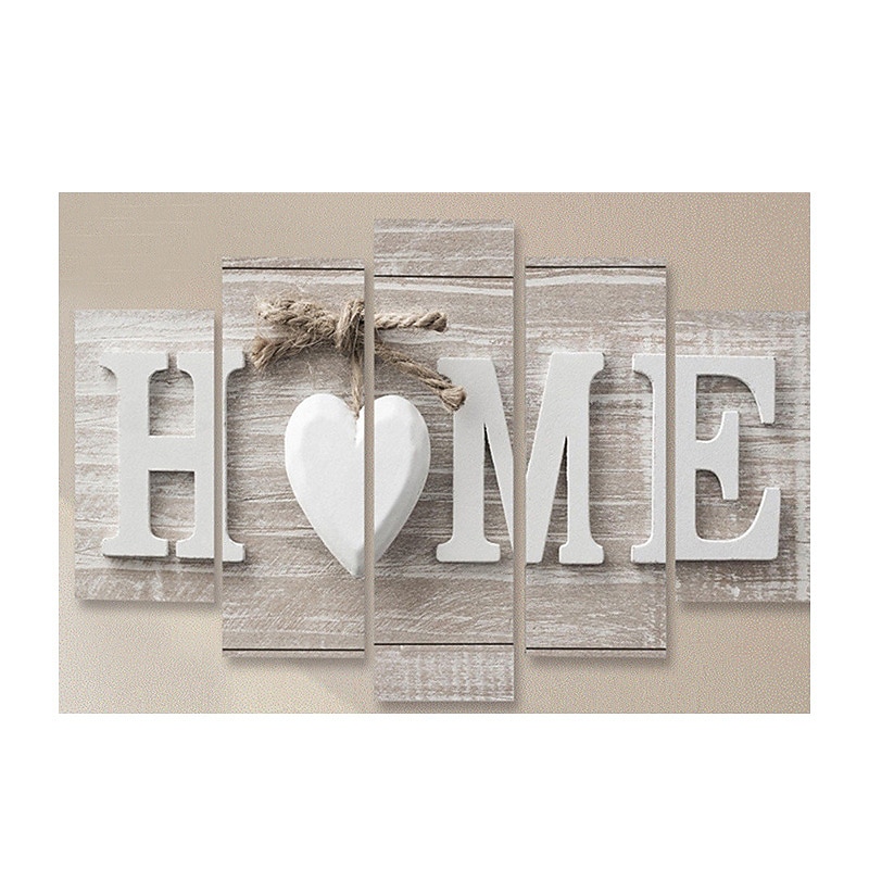 5 Panels Wall Art Canvas Prints Posters Painting Artwork Picture Love Home Letter Heart Wood Grain Modern Home Decoration Décor Rolled Canvas No Frame Unframed Unstretched3