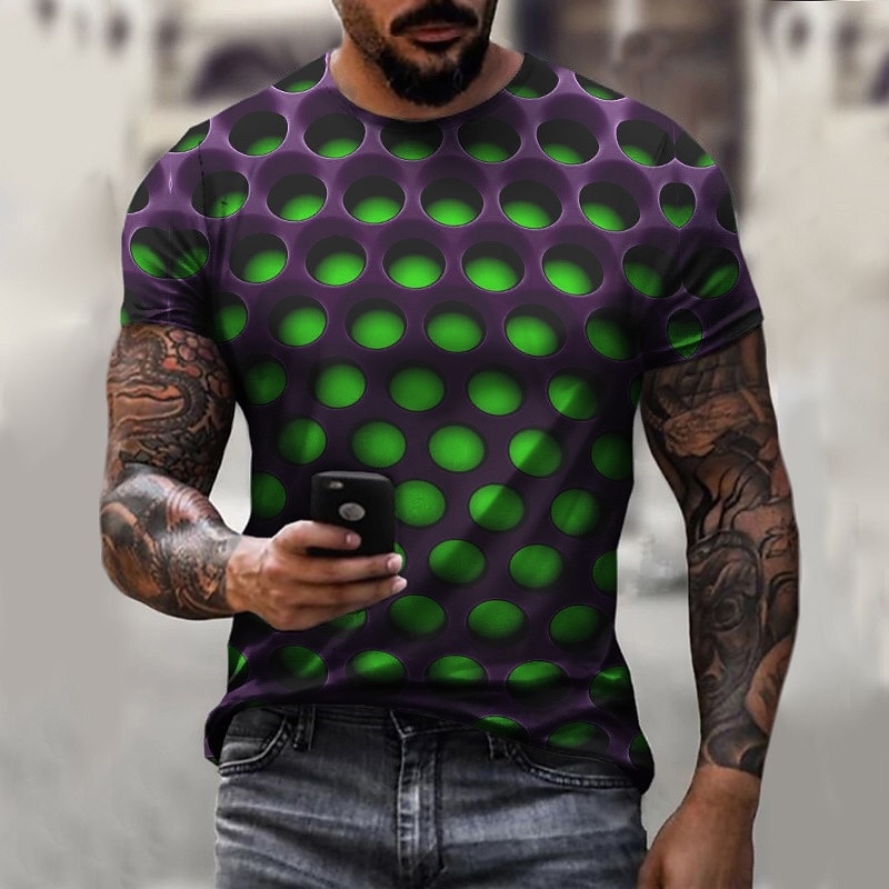 Men's Optical Illusion T Shirt Short Sleeve T shirt 3D Print Crew Neck Round Neck Shirt Vintage Streetwear Exaggerated Casual Daily White Light Green Pink Clothing Apparel Plus Size S M L XL XXL 3XL4
