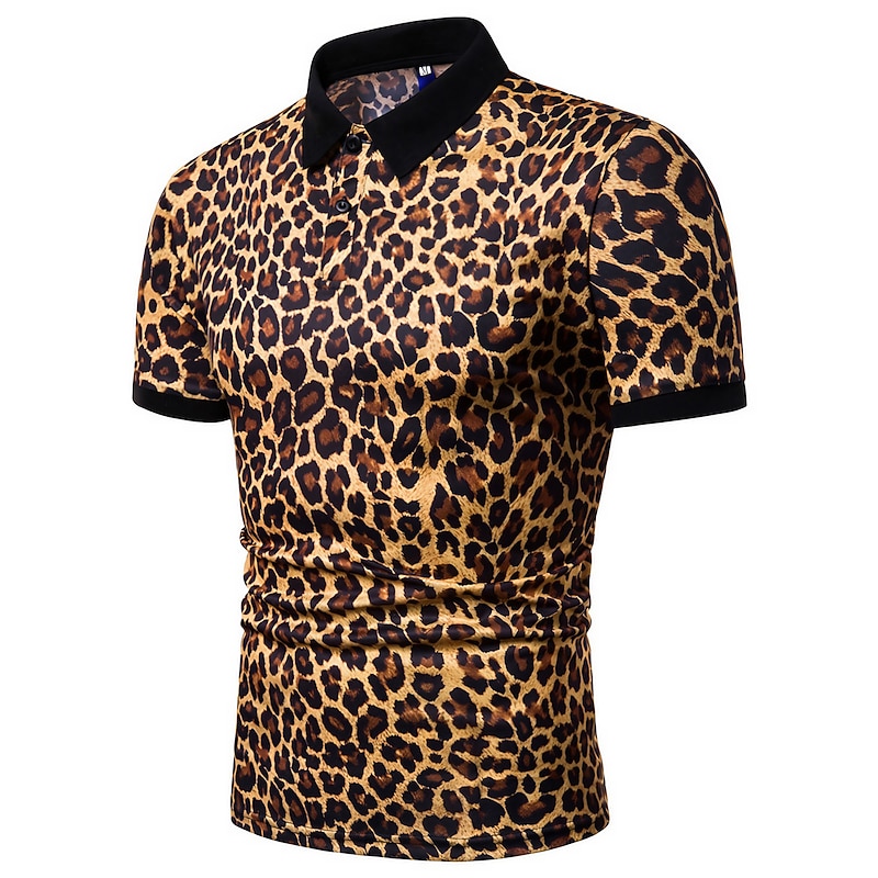 Men's Tennis Shirt Polo Shirt Casual Daily Collar Classic Collar Short Sleeve Simple Leopard Regular Fit White Blue Brown Tennis Shirt