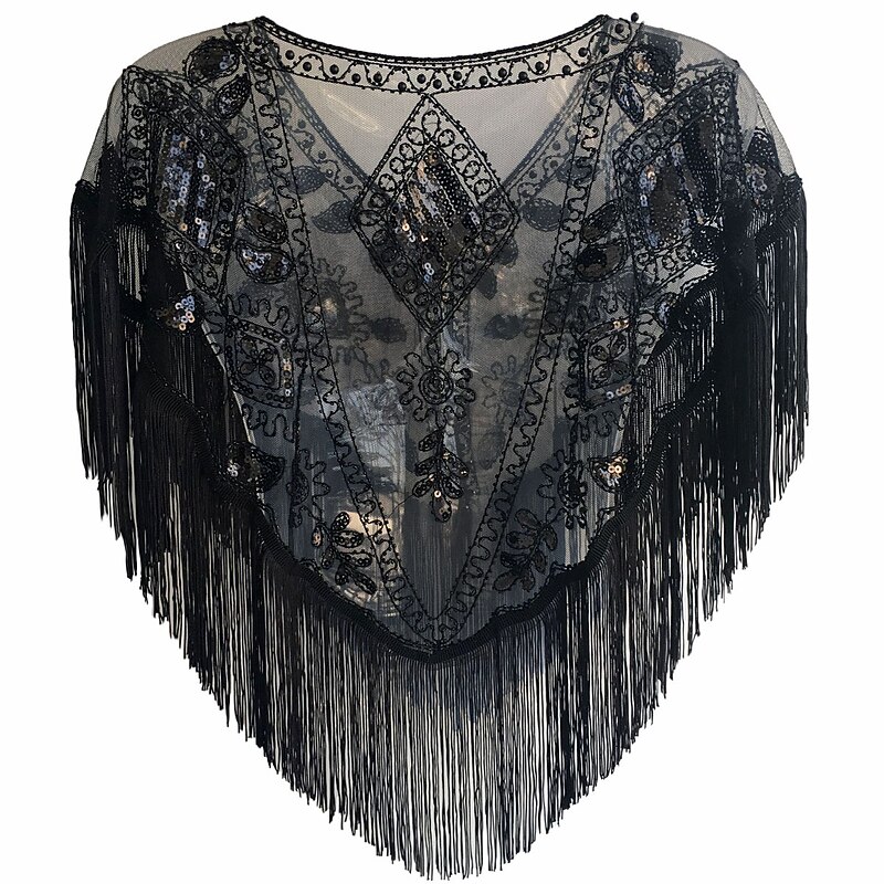 Elegant Vintage Classical Party Costume Masquerade Shawls The Great Gatsby Gentlewoman Wedding Guest Sequins Tassel Fringe Beads Sequin Tassel Fancy Dress Women's Wedding Party Wedding Guest Adults'2