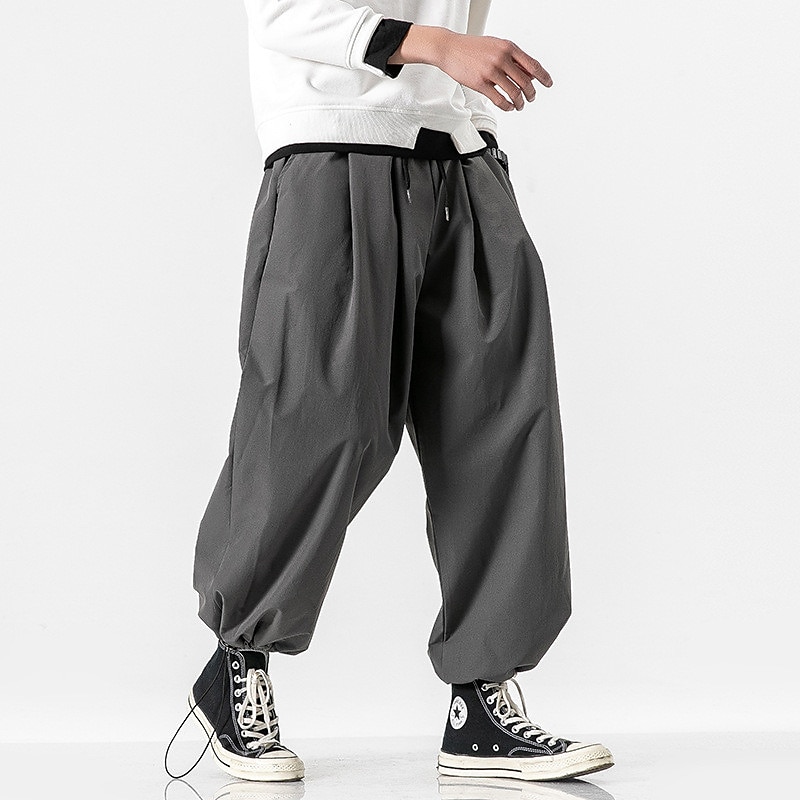 Men's Trousers Baggy Pants Harem Pants Casual Pants Baggy Harem Pants Pocket Wide Leg Leg Drawstring Solid Color Comfort Sports Daily Streetwear Casual / Sporty Black Grey Micro-elastic