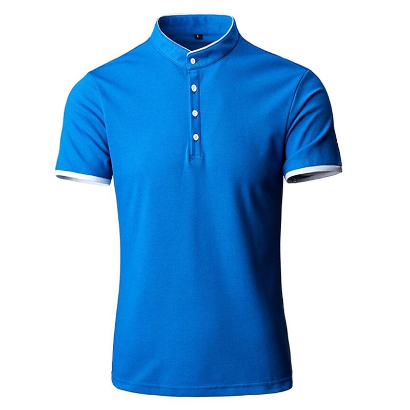 Men's Tennis Shirt Polo Shirt Casual Daily Collar Stand Collar Short Sleeve Simple Solid Color Button Front Regular Fit Black White Pink Red Navy Blue Blue Tennis Shirt2