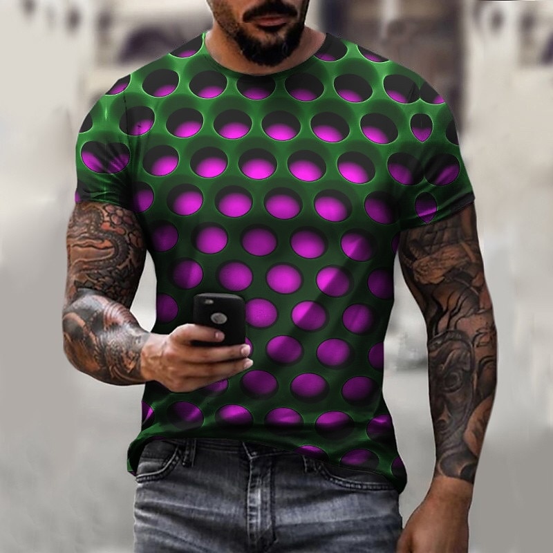 Men's Optical Illusion T Shirt Short Sleeve T shirt 3D Print Crew Neck Round Neck Shirt Vintage Streetwear Exaggerated Casual Daily White Light Green Pink Clothing Apparel Plus Size S M L XL XXL 3XL3