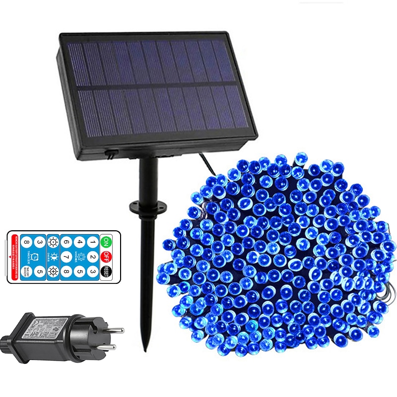 Solar Power String Light 50M-400LEDs 100M-800LEDs with Remote Control 8 Mode Flashing Timing Set Plug-in Dual Purpose Thanksgiving Christmas Outdoor Party Garden Decoration Fairy Lights Gypsophila 24V2
