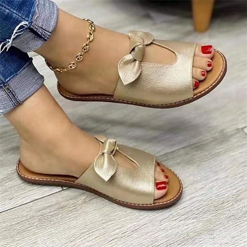 Women's Pink Slip-On Sandals with Bow Accent and Open-Toe Design – Cute and Comfortable Casual Footwear for Summer2