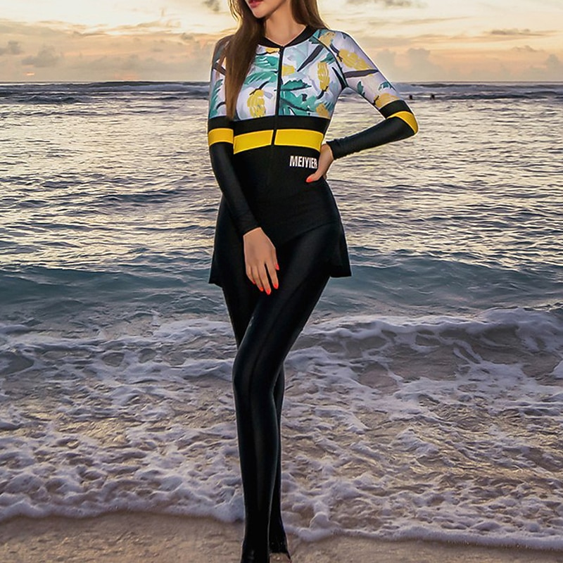 Women's Rash Guard Dive Skin Suit UPF50+ Quick Dry Full Body Diving Suit Swimsuit Front Zip Swimming Diving Surfing Water Sports Floral Spring Summer Autumn3